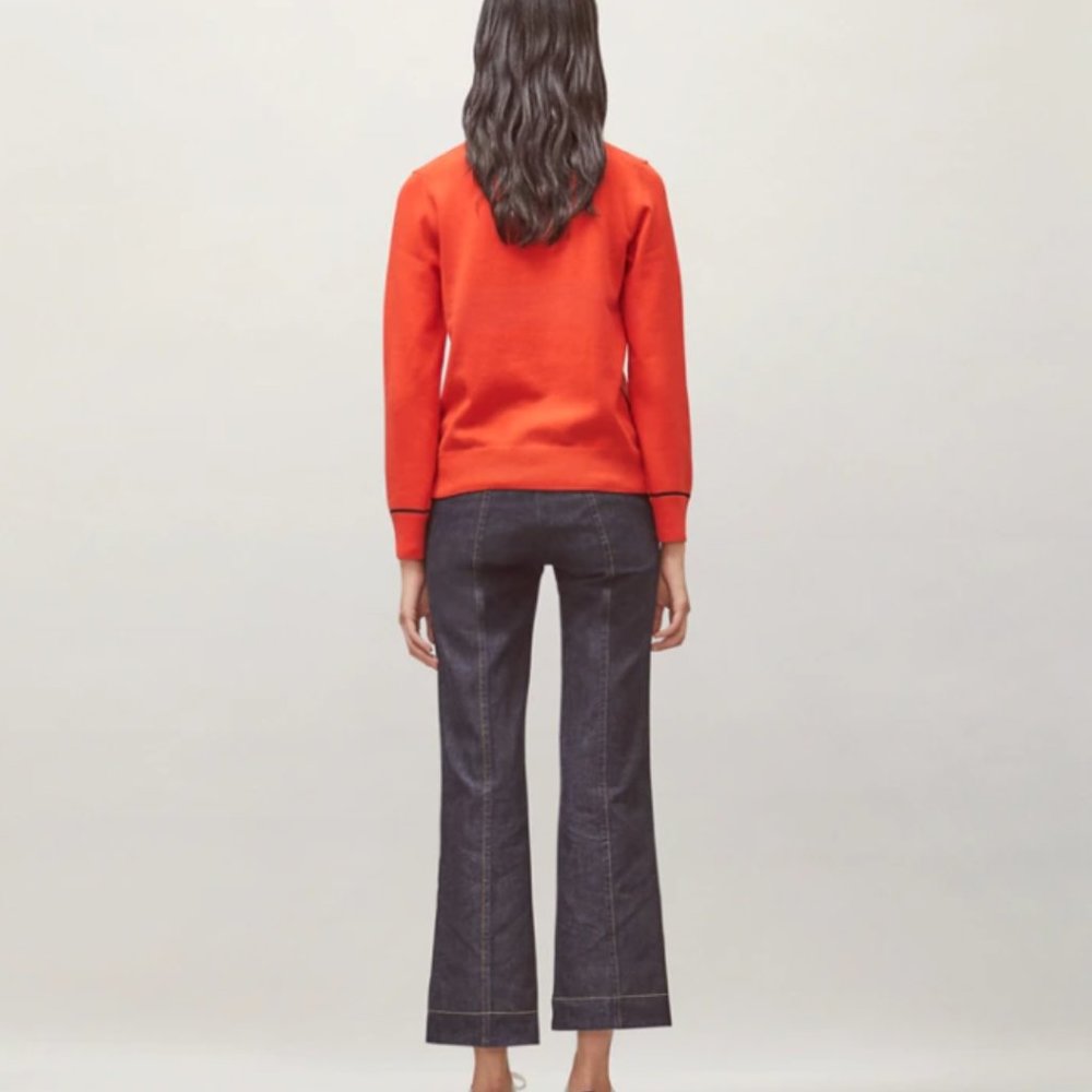 $378 Tory Burch Women Cashmere Pullover Red/Tory Navy size M - Picture 2 of 16